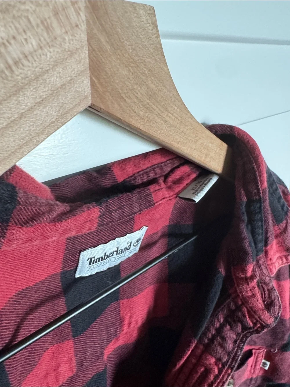 Timberland Red and Black Plaid Button-Up Shirt
